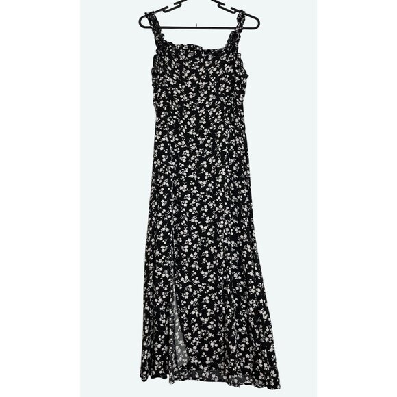 Dee‎ Elly Sleeveless Smocked Bodice Black White Floral Print Midi Dress Large - Picture 1 of 8